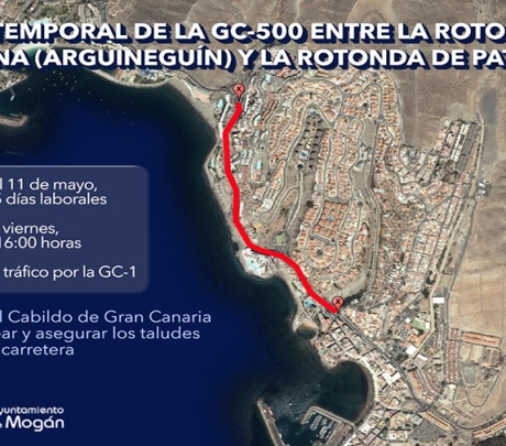 Tijdelijke sluiting van de GC-500 tussen Arguineguín en Patalavaca